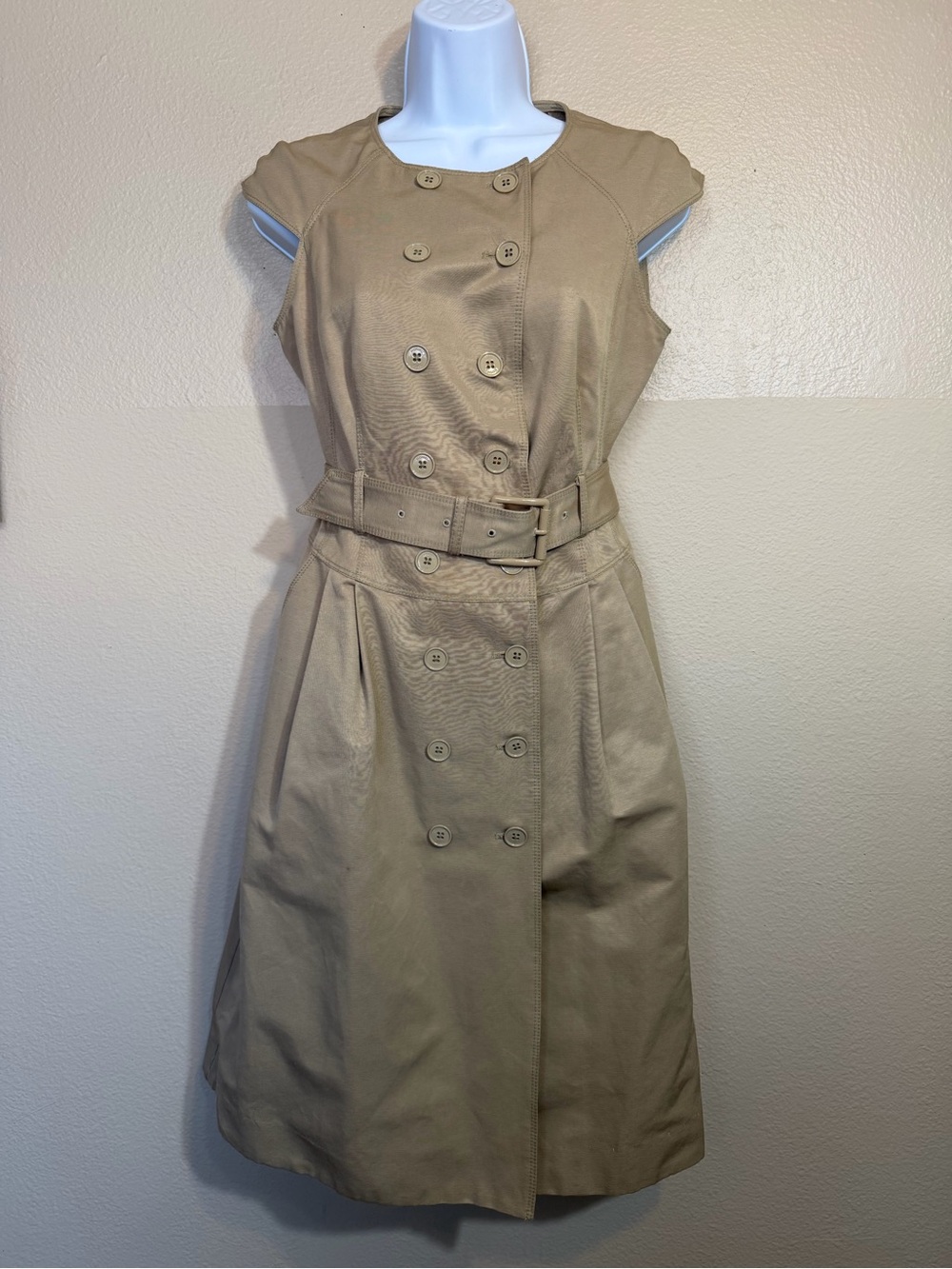 Michael Kors Sleeveless Double-Breasted Belted Dress in Beige